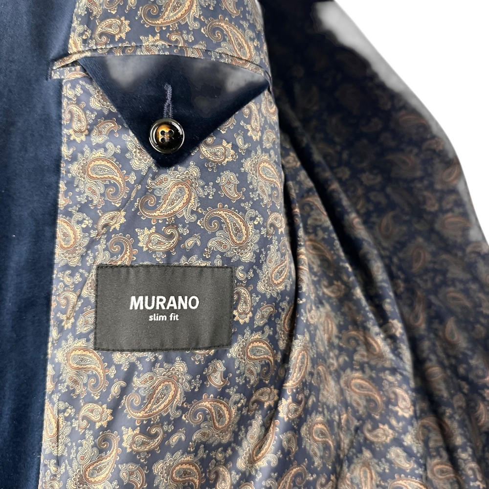 Murano Mens Navy Blue Cotton Velvet Slim Fit Blazer Sport Coat 44R Formal Jacket - Picture 6 of 12